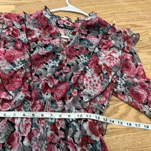 ZARA FLORAL ELASTIC WAIST LONG SLEEVE RUFFLE SIZE XS - Picture 7 of 9